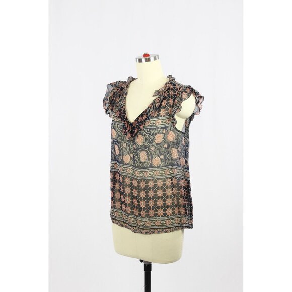 VELVET BY GRAHAM & SPENCER Kimora Monaco Floral Georgette Ruffle Blouse, Size S - Picture 6 of 11